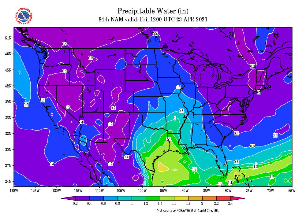 Predicted atmospheric moisture levels